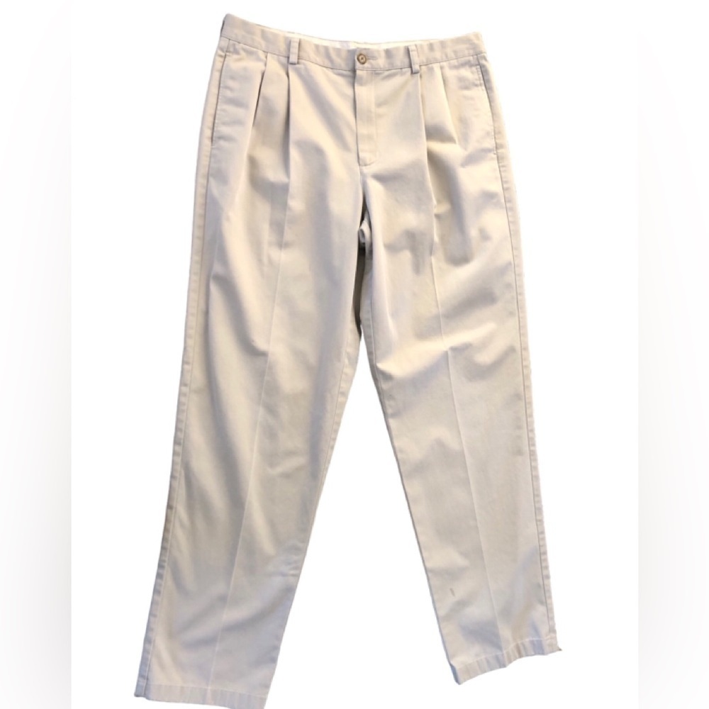 L.L.Bean Classic Dad Grandpa Pleated Casual Pant Sz. 37X34 Stone Straight Leg